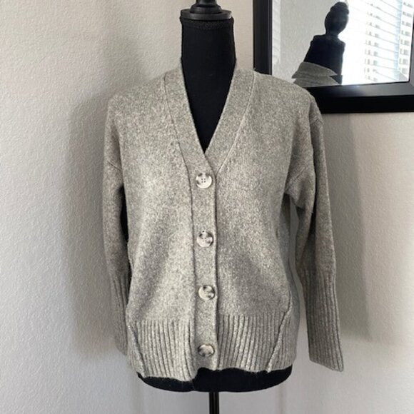 RACHEL ZOE Button Front Raw Hem Cardigan Sweater Gray Medium - Picture 2 of 11